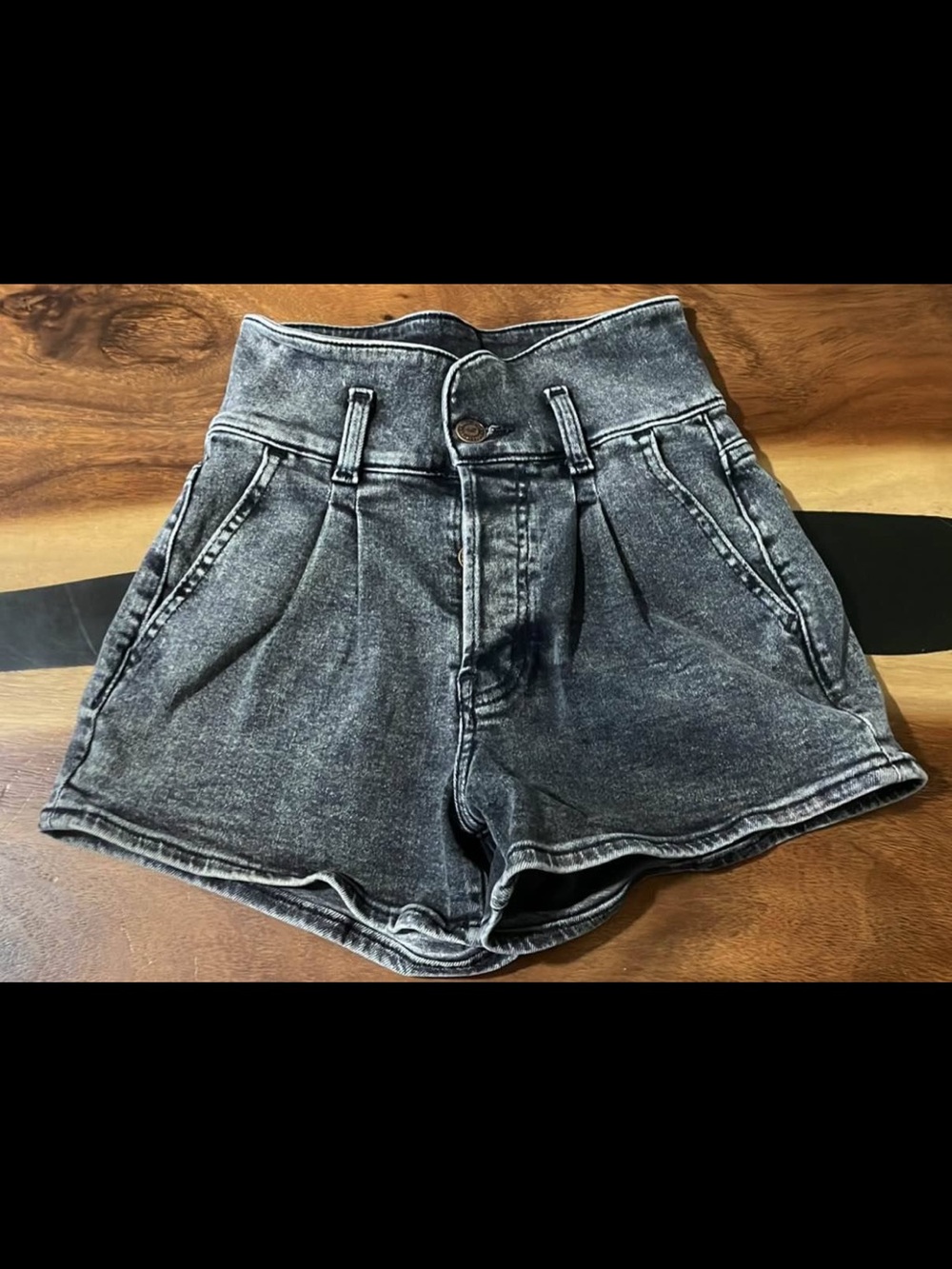 Hollister High-Rise Washed Black Denim Paperbag Shorts